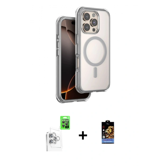 MARSİLYAN™- iPhone 16 Pro Kılıf Zirve Klasik Prime - Siyah Buffer Hayalet Cam Ekran Koruyucu + Raze Metal Kamera Lens - BZ