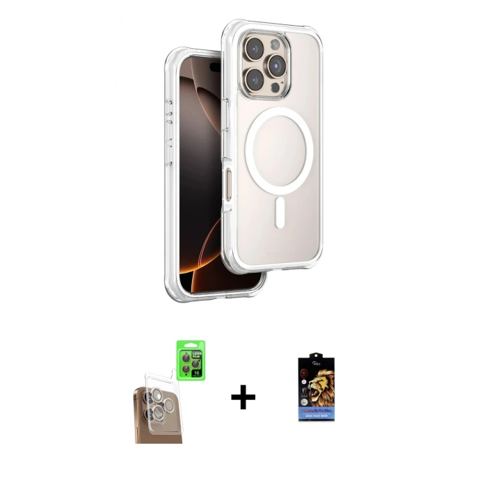 MARSİLYAN™- iPhone 16 Pro Kılıf Zirve Klasik Prime - Siyah Buffer Hayalet Cam Ekran Koruyucu + Raze Metal Kamera Lens - CLTM
