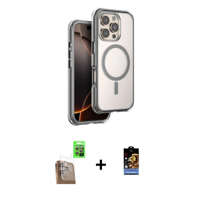 MARSİLYAN™- iPhone 16 Pro Kılıf Zirve Klasik Prime - Siyah Buffer Hayalet Cam Ekran Koruyucu + Raze Metal Kamera Lens - CLTM