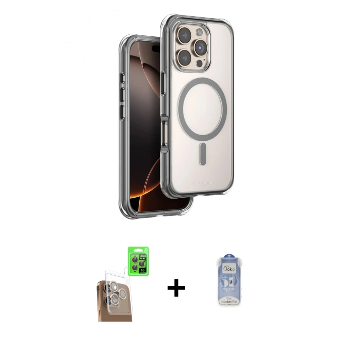 MARSİLYAN™- iPhone 16 Pro Kılıf Zirve Klasik Prime - Siyah Joko Magic 5D Cam + Raze Metal Kamera Lens - CLTM