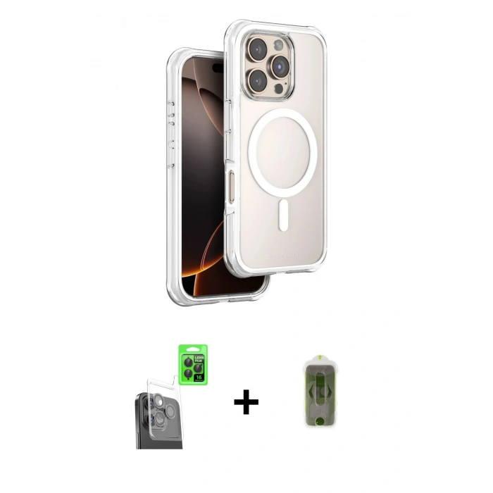 MARSİLYAN™- iPhone 16 Pro Kılıf Zirve Klasik Prime - Siyah Joko Magic 5D Hayalet Cam + Raze Metal Kamera Lens - SH