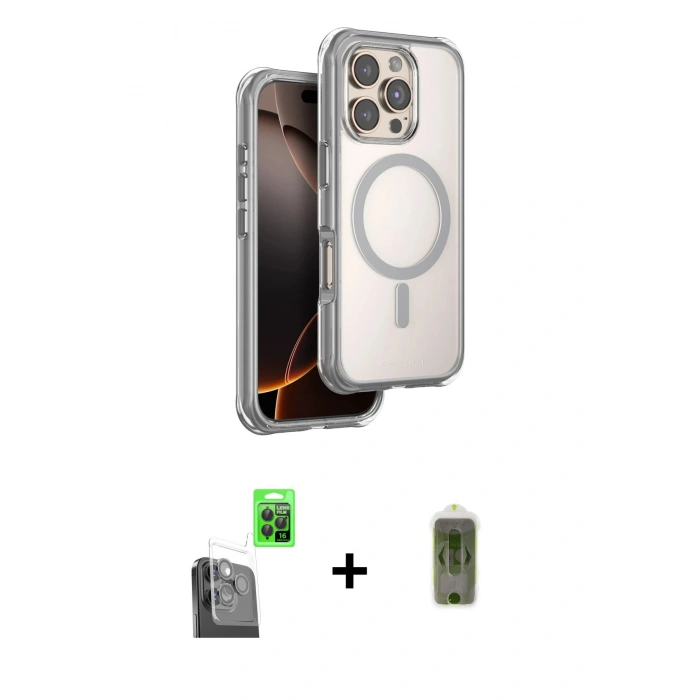 MARSİLYAN™- iPhone 16 Pro Kılıf Zirve Klasik Prime - Siyah Joko Magic 5D Hayalet Cam + Raze Metal Kamera Lens - SH