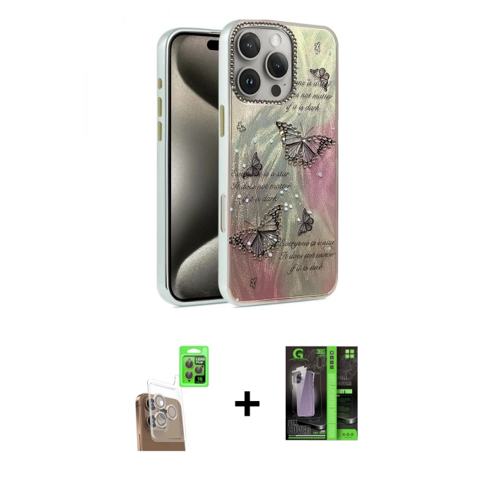 MARSİLYAN™- iPhone 16 Pro Kılıf Zirve Modern Prime - Şeffaf 360 Full Body Arka Koruyucu + Raze Metal Kamera Lens - CLTM