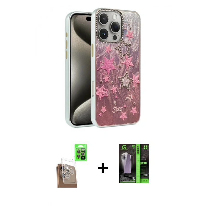 MARSİLYAN™- iPhone 16 Pro Kılıf Zirve Modern Prime - Şeffaf 360 Full Body Arka Koruyucu + Raze Metal Kamera Lens - CLTM