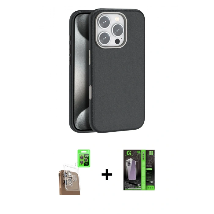 MARSİLYAN™- iPhone 16 Pro Kılıf Zirve Modern Prime - Şeffaf 360 Full Body Arka Koruyucu + Çöl Titanyum Raze Metal Kamera Lens
