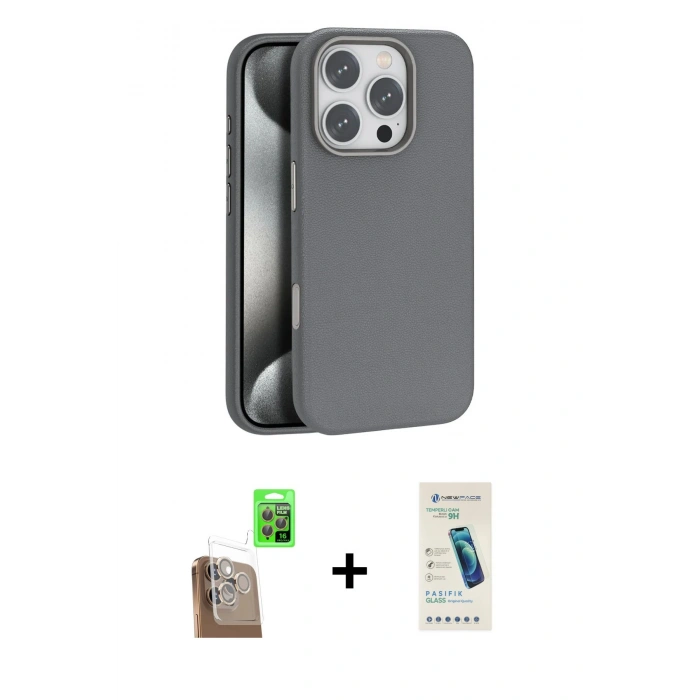 MARSİLYAN™- iPhone 16 Pro Kılıf Zirve Modern Prime - Şeffaf Pasifik Cam Ekran Koruyucu + Raze Metal Kamera Lens - CLTM