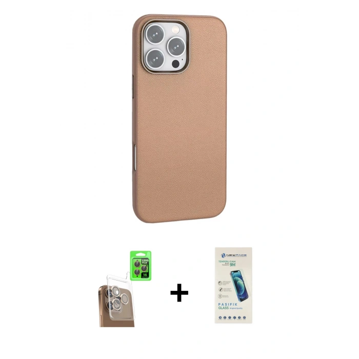 MARSİLYAN™- iPhone 16 Pro Kılıf Zirve Modern Prime - Şeffaf Pasifik Cam Ekran Koruyucu + Raze Metal Kamera Lens - CLTM