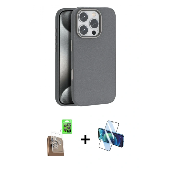 MARSİLYAN™- iPhone 16 Pro Kılıf Zirve Modern Prime - Siyah 3D Antistatik Cam Ekran Koruyucu + Raze Metal Kamera Lens - CLTM