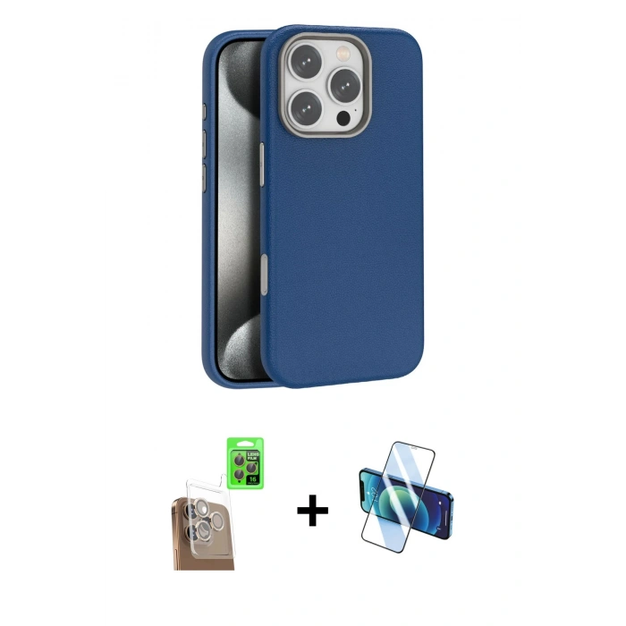 MARSİLYAN™- iPhone 16 Pro Kılıf Zirve Modern Prime - Siyah 3D Antistatik Cam Ekran Koruyucu + Raze Metal Kamera Lens - CLTM