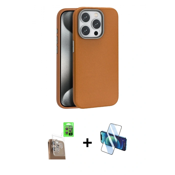 MARSİLYAN™- iPhone 16 Pro Kılıf Zirve Modern Prime - Siyah 3D Antistatik Cam Ekran Koruyucu + Raze Metal Kamera Lens - CLTM