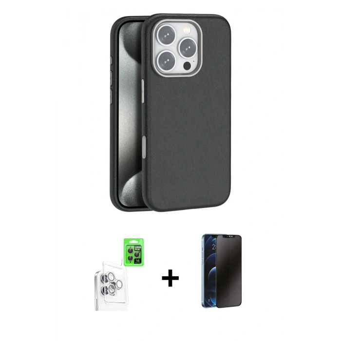 MARSİLYAN™- iPhone 16 Pro Kılıf Zirve Modern Prime - Siyah 3D Antistatik Hayalet Cam Ekran Koruyucu + Raze Metal Kamera Lens - BZ