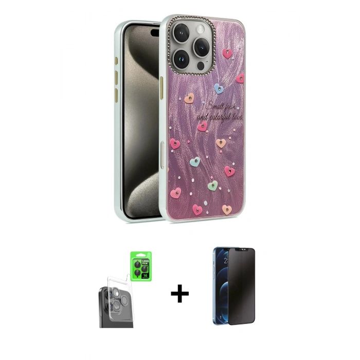 MARSİLYAN™- iPhone 16 Pro Kılıf Zirve Modern Prime - Siyah 3D Antistatik Hayalet Cam Ekran Koruyucu + Raze Metal Kamera Lens - SH