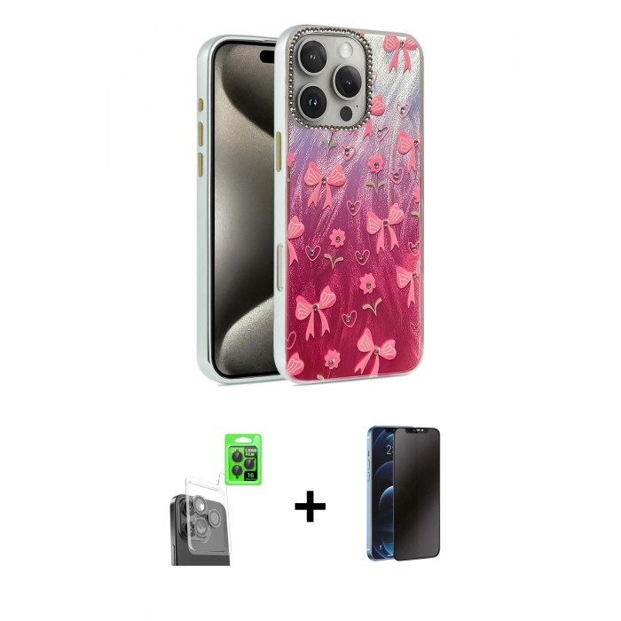 MARSİLYAN™- iPhone 16 Pro Kılıf Zirve Modern Prime - Siyah 3D Antistatik Hayalet Cam Ekran Koruyucu + Raze Metal Kamera Lens - SH