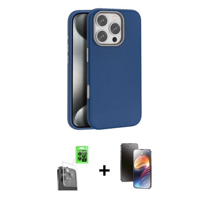 MARSİLYAN™- iPhone 16 Pro Kılıf Zirve Modern Prime - Siyah 3D Antistatik Mat Seramik Nano Ekran Koruyucu + Raze Metal Kamera Lens - SH