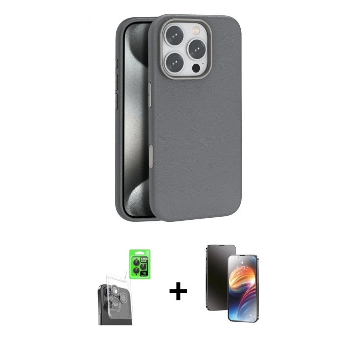 MARSİLYAN™- iPhone 16 Pro Kılıf Zirve Modern Prime - Siyah 3D Antistatik Mat Seramik Nano Ekran Koruyucu + Raze Metal Kamera Lens - SH