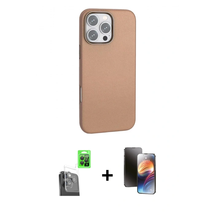 MARSİLYAN™- iPhone 16 Pro Kılıf Zirve Modern Prime - Siyah 3D Antistatik Mat Seramik Nano Ekran Koruyucu + Raze Metal Kamera Lens - SH
