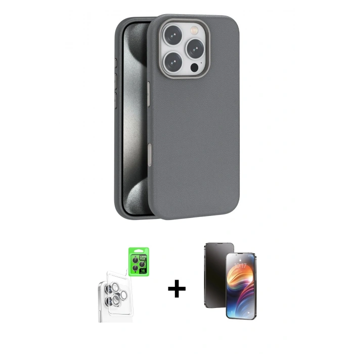 MARSİLYAN™- iPhone 16 Pro Kılıf Zirve Modern Prime - Siyah 3D Antistatik Mat Seramik Nano Ekran Koruyucu + Raze Metal Kamera Lens - BZ