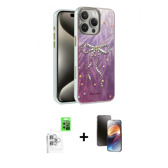 MARSİLYAN™- iPhone 16 Pro Kılıf Zirve Modern Prime - Siyah 3D Antistatik Mat Seramik Nano Ekran Koruyucu + Raze Metal Kamera Lens - BZ