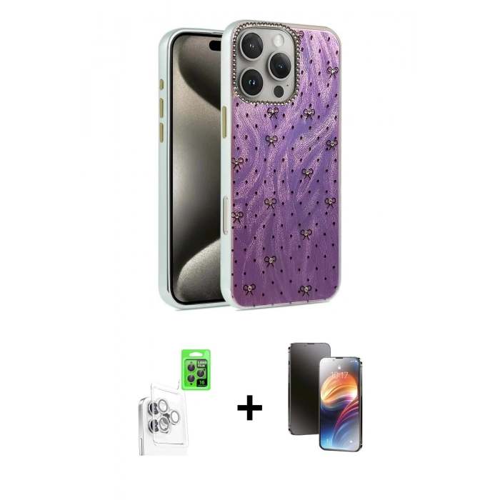 MARSİLYAN™- iPhone 16 Pro Kılıf Zirve Modern Prime - Siyah 3D Antistatik Mat Seramik Nano Ekran Koruyucu + Raze Metal Kamera Lens - BZ