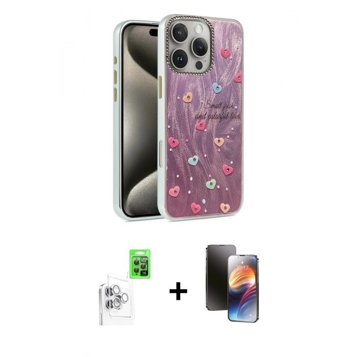 MARSİLYAN™- iPhone 16 Pro Kılıf Zirve Modern Prime - Siyah 3D Antistatik Mat Seramik Nano Ekran Koruyucu + Raze Metal Kamera Lens - BZ