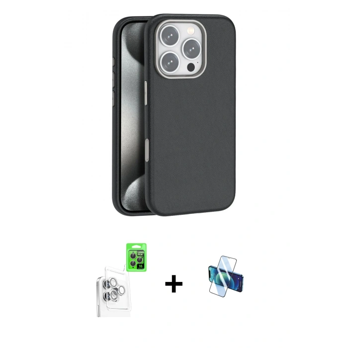 MARSİLYAN™- iPhone 16 Pro Kılıf Zirve Modern Prime - Siyah 3D Antistatik Seramik Nano Ekran Koruyucu + Raze Metal Kamera Lens - BZ