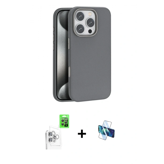 MARSİLYAN™- iPhone 16 Pro Kılıf Zirve Modern Prime - Siyah 3D Antistatik Seramik Nano Ekran Koruyucu + Raze Metal Kamera Lens - BZ