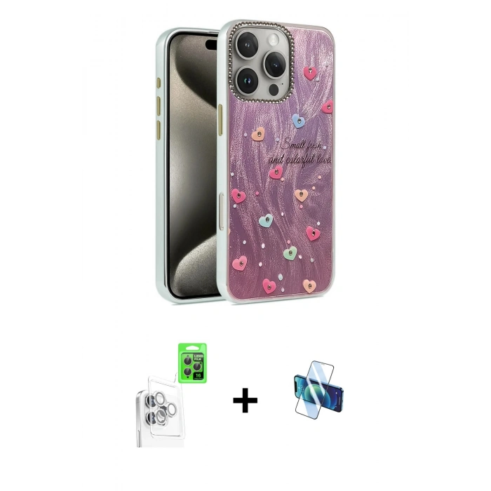 MARSİLYAN™- iPhone 16 Pro Kılıf Zirve Modern Prime - Siyah 3D Antistatik Seramik Nano Ekran Koruyucu + Raze Metal Kamera Lens - BZ