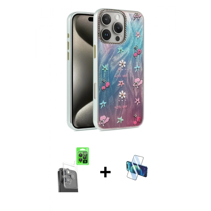 MARSİLYAN™- iPhone 16 Pro Kılıf Zirve Modern Prime - Siyah 3D Antistatik Seramik Nano Ekran Koruyucu + Raze Metal Kamera Lens - SH