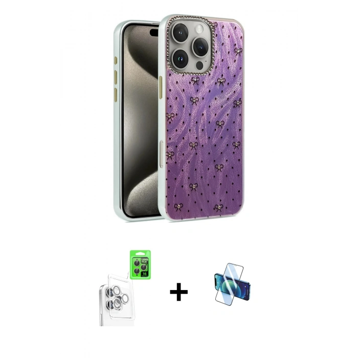 MARSİLYAN™- iPhone 16 Pro Kılıf Zirve Modern Prime - Siyah 3D Antistatik Seramik Nano Ekran Koruyucu + Raze Metal Kamera Lens - BZ