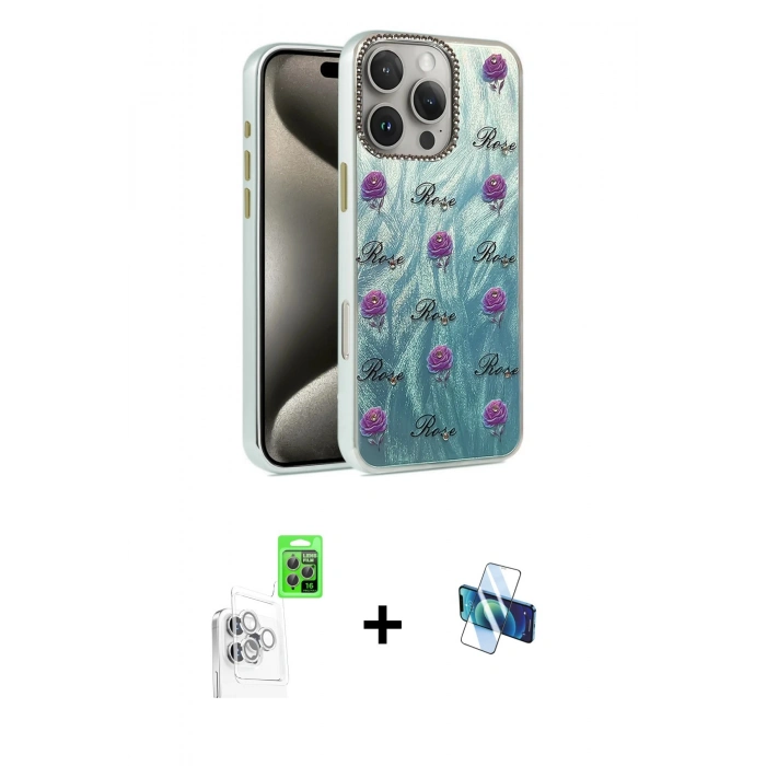 MARSİLYAN™- iPhone 16 Pro Kılıf Zirve Modern Prime - Siyah 3D Antistatik Seramik Nano Ekran Koruyucu + Raze Metal Kamera Lens - BZ