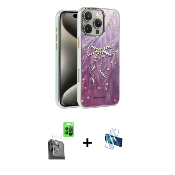 MARSİLYAN™- iPhone 16 Pro Kılıf Zirve Modern Prime - Siyah 3D Antistatik Seramik Nano Ekran Koruyucu + Raze Metal Kamera Lens - SH