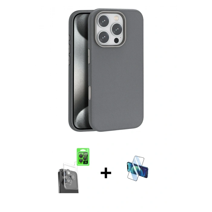 MARSİLYAN™- iPhone 16 Pro Kılıf Zirve Modern Prime - Siyah 3D Antistatik Seramik Nano Ekran Koruyucu + Raze Metal Kamera Lens - SH