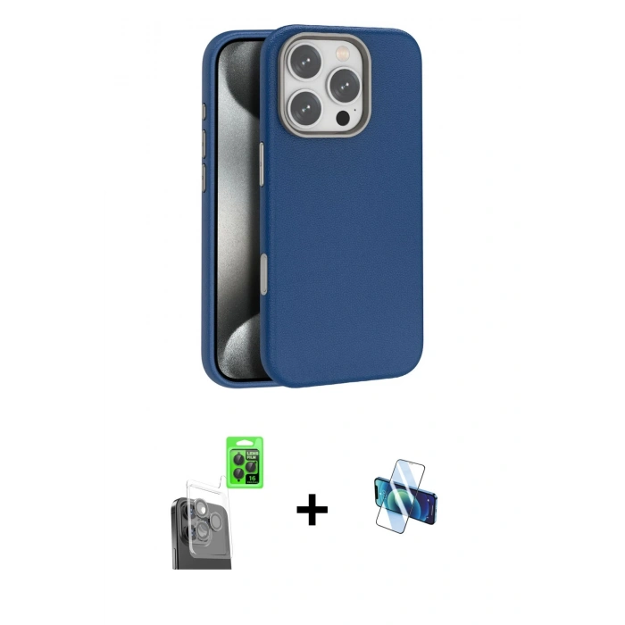 MARSİLYAN™- iPhone 16 Pro Kılıf Zirve Modern Prime - Siyah 3D Antistatik Seramik Nano Ekran Koruyucu + Raze Metal Kamera Lens - SH