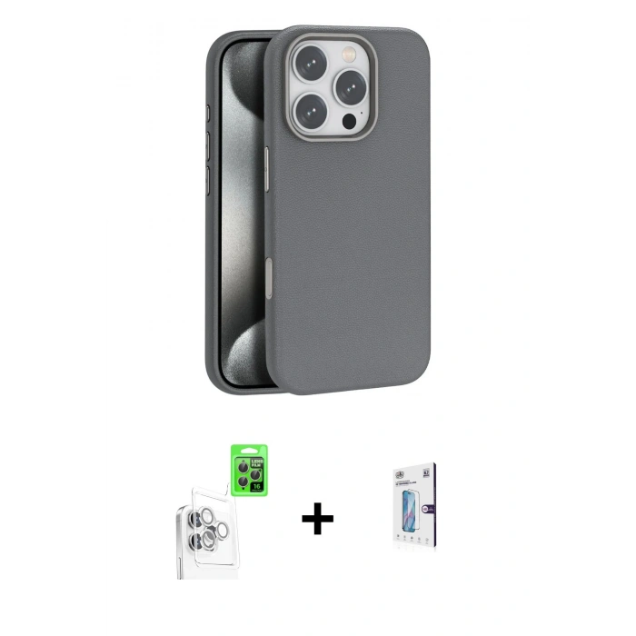 MARSİLYAN™- iPhone 16 Pro Kılıf Zirve Modern Prime - Siyah Bilvis 0.18mm Plus Cam Ekran Koruyucu + Beyaz Raze Metal Kamera Lens