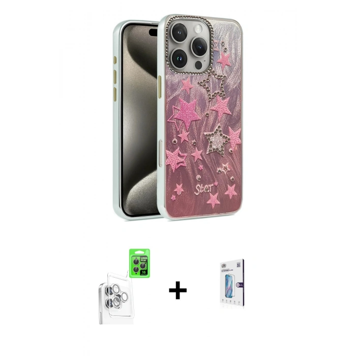 MARSİLYAN™- iPhone 16 Pro Kılıf Zirve Modern Prime - Siyah Bilvis 0.18mm Plus Cam Ekran Koruyucu + Raze Metal Kamera Lens - BZ