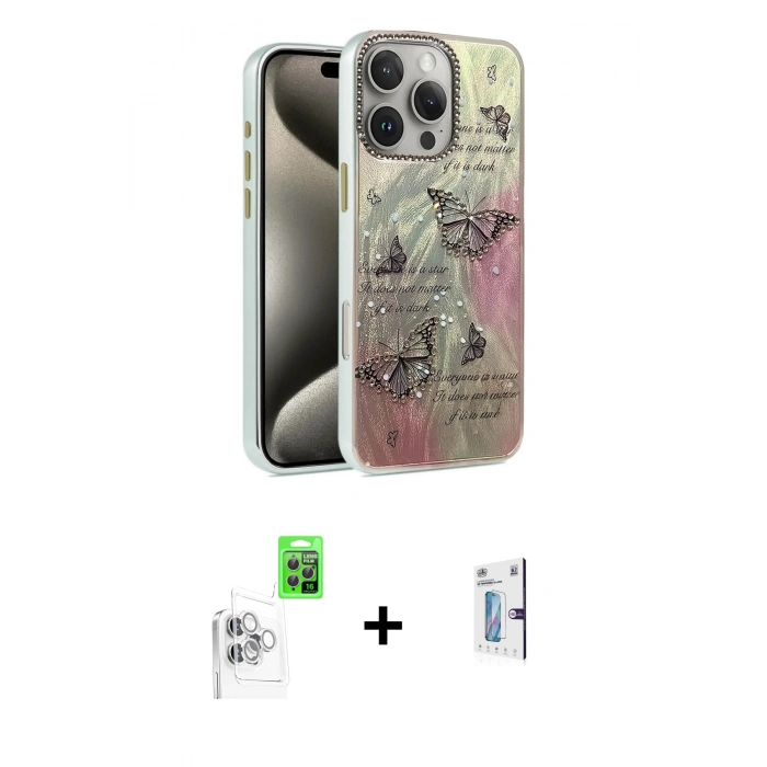 MARSİLYAN™- iPhone 16 Pro Kılıf Zirve Modern Prime - Siyah Bilvis 0.18mm Plus Cam Ekran Koruyucu + Raze Metal Kamera Lens - BZ