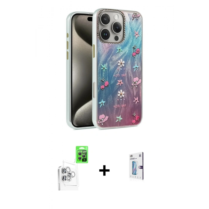 MARSİLYAN™- iPhone 16 Pro Kılıf Zirve Modern Prime - Siyah Bilvis 0.18mm Plus Cam Ekran Koruyucu + Raze Metal Kamera Lens - BZ