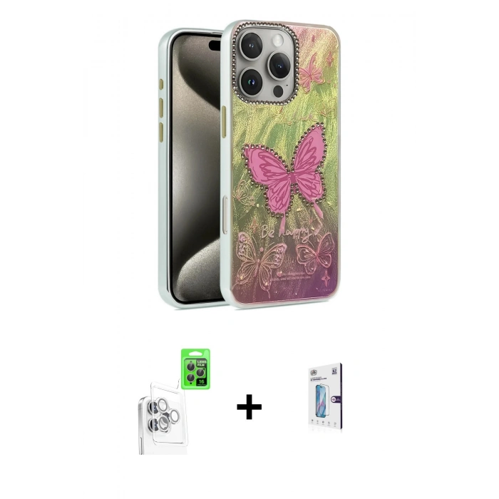 MARSİLYAN™- iPhone 16 Pro Kılıf Zirve Modern Prime - Siyah Bilvis 0.18mm Plus Cam Ekran Koruyucu + Raze Metal Kamera Lens - BZ