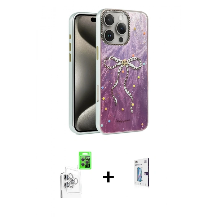 MARSİLYAN™- iPhone 16 Pro Kılıf Zirve Modern Prime - Siyah Bilvis 0.18mm Plus Cam Ekran Koruyucu + Raze Metal Kamera Lens - BZ