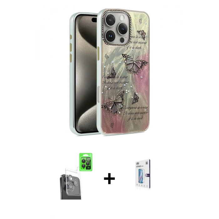 MARSİLYAN™- iPhone 16 Pro Kılıf Zirve Modern Prime - Siyah Bilvis 0.18mm Plus Cam Ekran Koruyucu + Raze Metal Kamera Lens - SH
