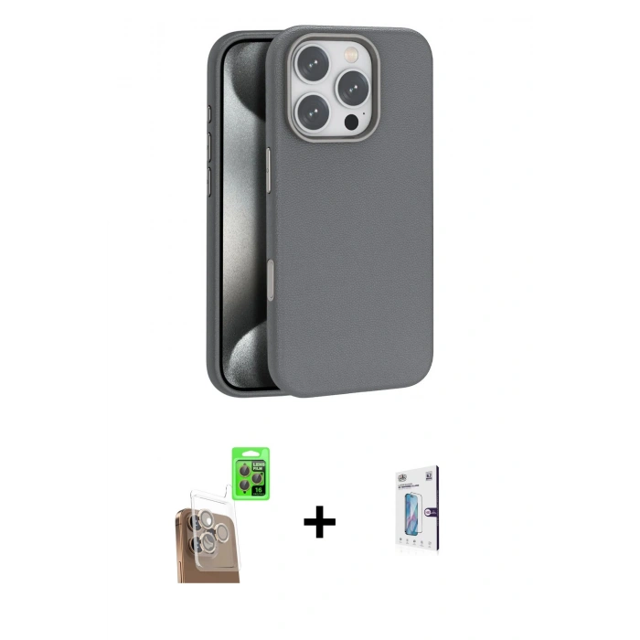 MARSİLYAN™- iPhone 16 Pro Kılıf Zirve Modern Prime - Siyah Bilvis 0.18mm Plus Cam Ekran Koruyucu + Raze Metal Kamera Lens - CLTM