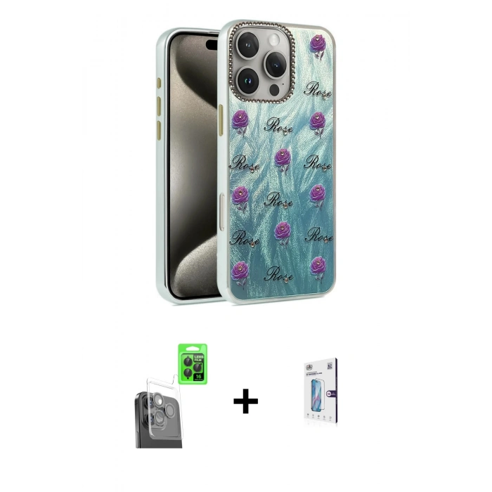MARSİLYAN™- iPhone 16 Pro Kılıf Zirve Modern Prime - Siyah Bilvis 0.18mm Plus Cam Ekran Koruyucu + Raze Metal Kamera Lens - SH