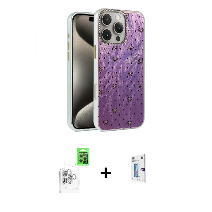 MARSİLYAN™- iPhone 16 Pro Kılıf Zirve Modern Prime - Siyah Bilvis 0.18mm Plus Cam Ekran Koruyucu + Raze Metal Kamera Lens - BZ