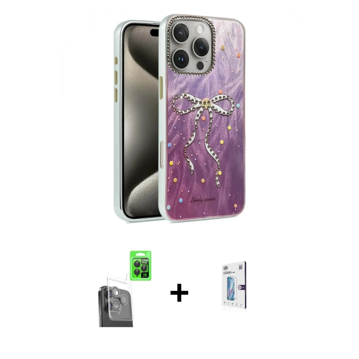 MARSİLYAN™- iPhone 16 Pro Kılıf Zirve Modern Prime - Siyah Bilvis 0.18mm Plus Cam Ekran Koruyucu + Raze Metal Kamera Lens - SH