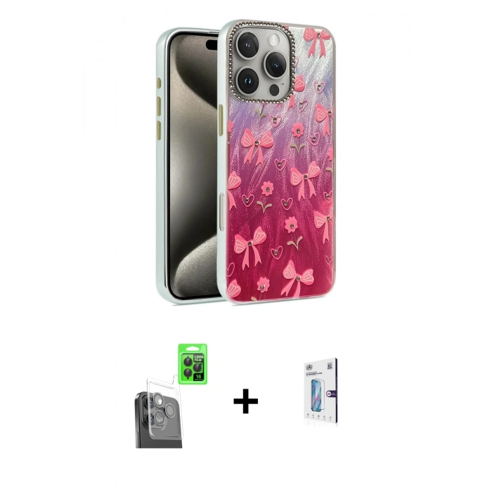 MARSİLYAN™- iPhone 16 Pro Kılıf Zirve Modern Prime - Siyah Bilvis 0.18mm Plus Cam Ekran Koruyucu + Raze Metal Kamera Lens - SH