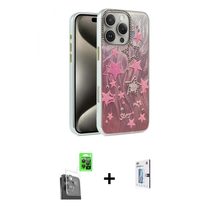 MARSİLYAN™- iPhone 16 Pro Kılıf Zirve Modern Prime - Siyah Bilvis 0.18mm Plus Cam Ekran Koruyucu + Raze Metal Kamera Lens - SH