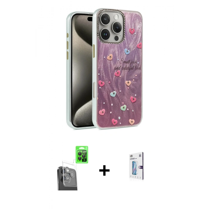 MARSİLYAN™- iPhone 16 Pro Kılıf Zirve Modern Prime - Siyah Bilvis 0.18mm Plus Cam Ekran Koruyucu + Raze Metal Kamera Lens - SH