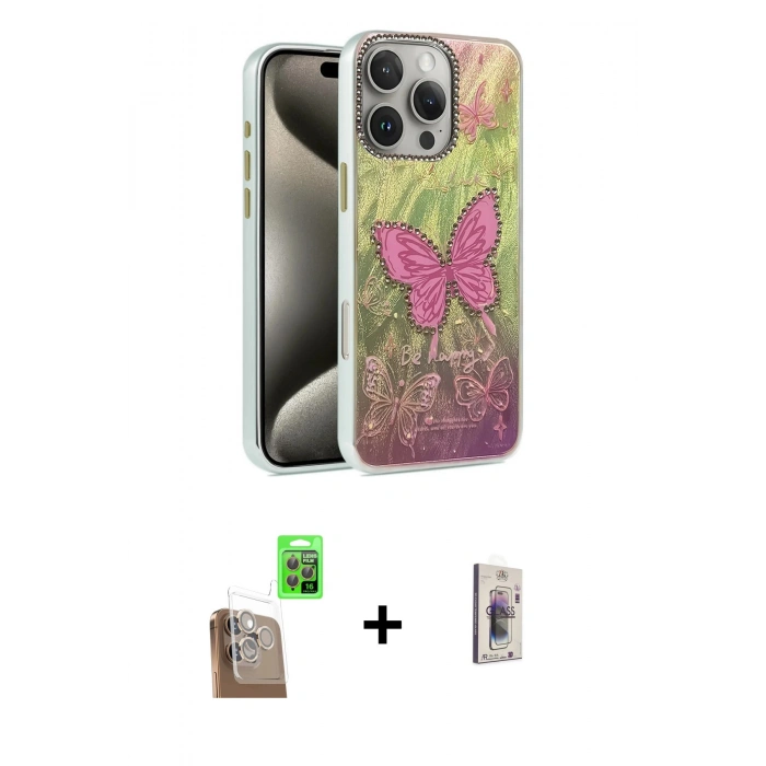 MARSİLYAN™- iPhone 16 Pro Kılıf Zirve Modern Prime - Siyah Bilvis 3D Cam Ekran Koruyucu + Çöl Titanyum Raze Metal Kamera Lens