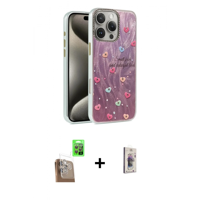 MARSİLYAN™- iPhone 16 Pro Kılıf Zirve Modern Prime - Siyah Bilvis 3D Cam Ekran Koruyucu + Çöl Titanyum Raze Metal Kamera Lens