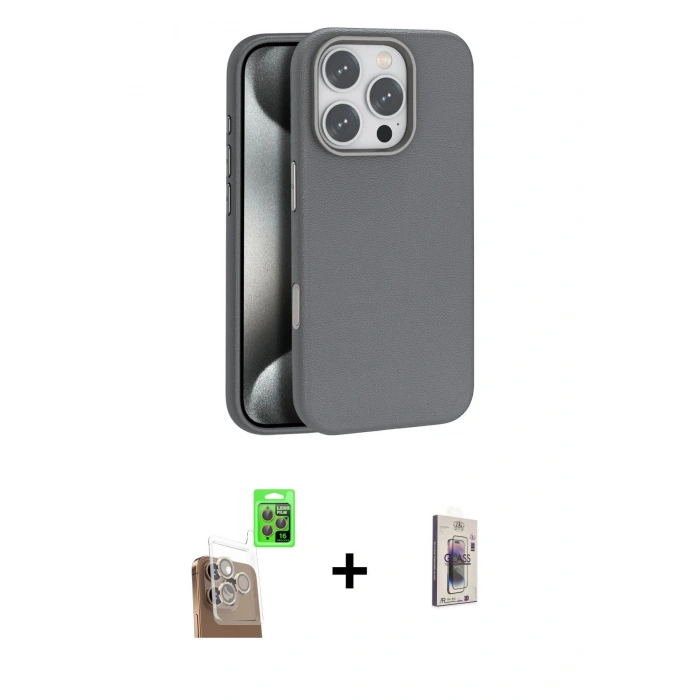 MARSİLYAN™- iPhone 16 Pro Kılıf Zirve Modern Prime - Siyah Bilvis 3D Cam Ekran Koruyucu + Raze Metal Kamera Lens - CLTM